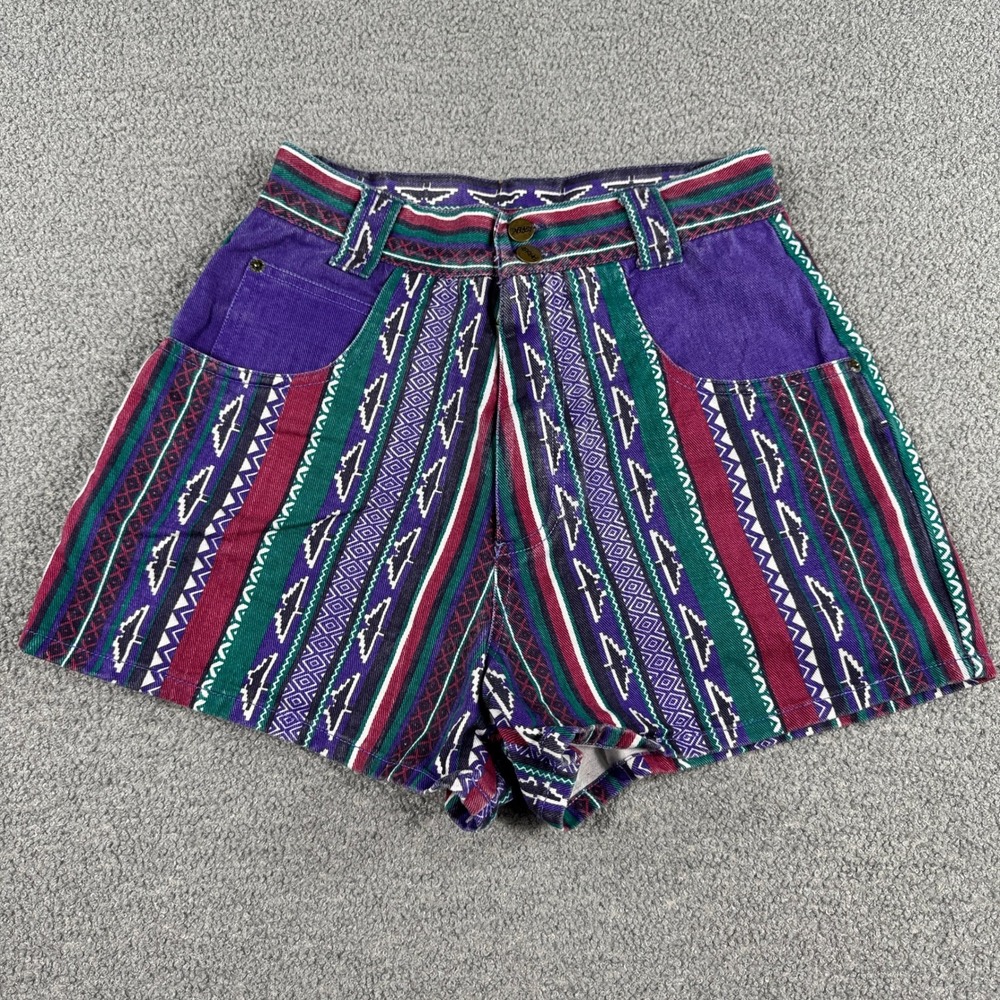 Vintage Appeal Shorts Women's 9/10 Colorful Tribal Aztec High Waisted Denim 90s